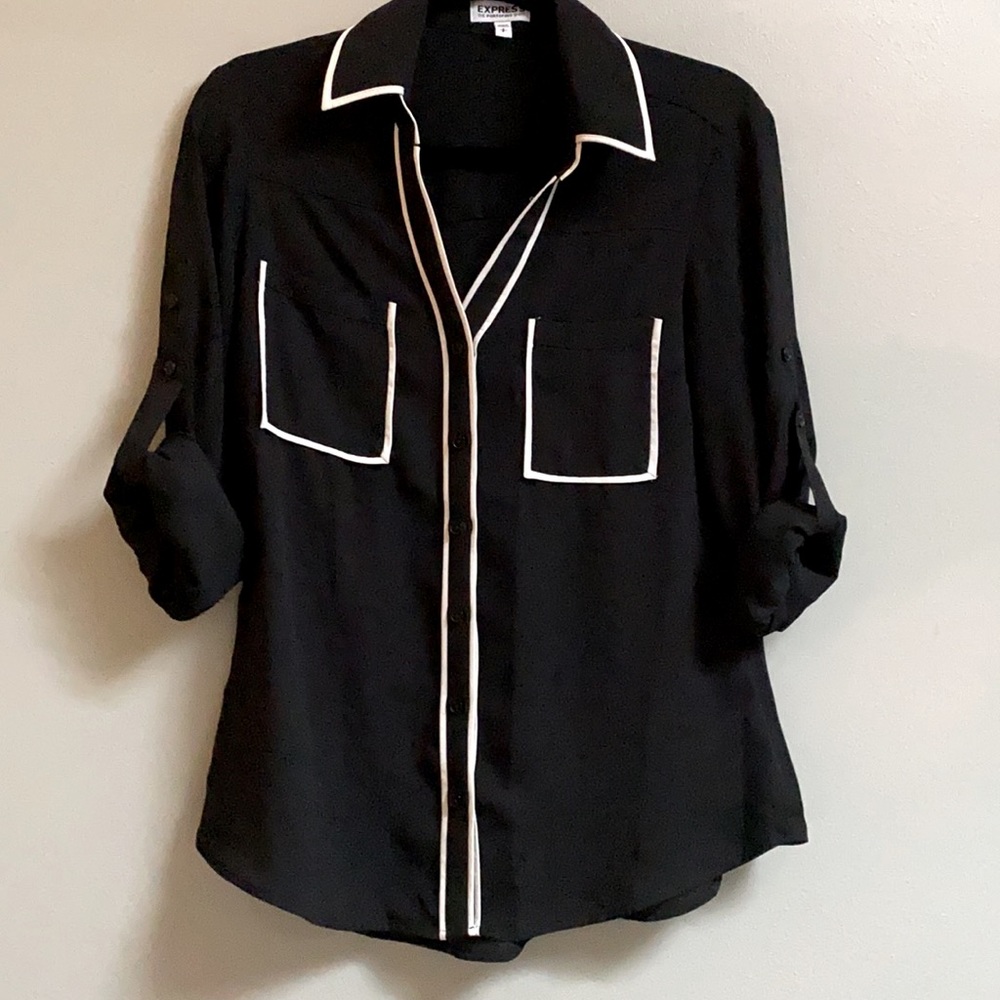 Portofino Shirt, Black with White piping